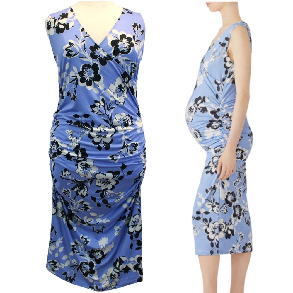 NEW Yumi Kim Maternity‎ XL Hold Tight Dress Wonderful Life Blue Floral Stretchy